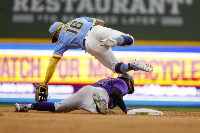 Milwaukee, WI, USA. 03rd Apr, 2017. Colorado Rockies center fielder Charlie  Blackmon #19 in action during the Major League Baseball game between the  Milwaukee Brewers and the Colorado Rockies on opening day