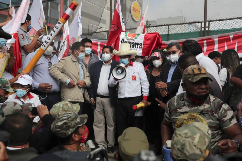 Candidate for presidency of Peru Castillo presents his government plan, in Lima