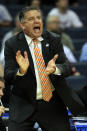 CHARLOTTE, NC - MARCH 18: Head coach Bruce Pearl of the Tennessee Volunteers reacts in the first half while taking on the Michigan Wolverines during the second round of the 2011 NCAA men's basketball tournament at Time Warner Cable Arena on March 18, 2011 in Charlotte, North Carolina. (Photo by Streeter Lecka/Getty Images)
