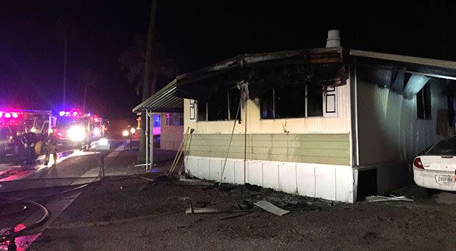 Firefighters suspect a resident used a propane blowtorch to burn spiders and spiderwebs from under the mobile home. Picture: Tucson Fire Department