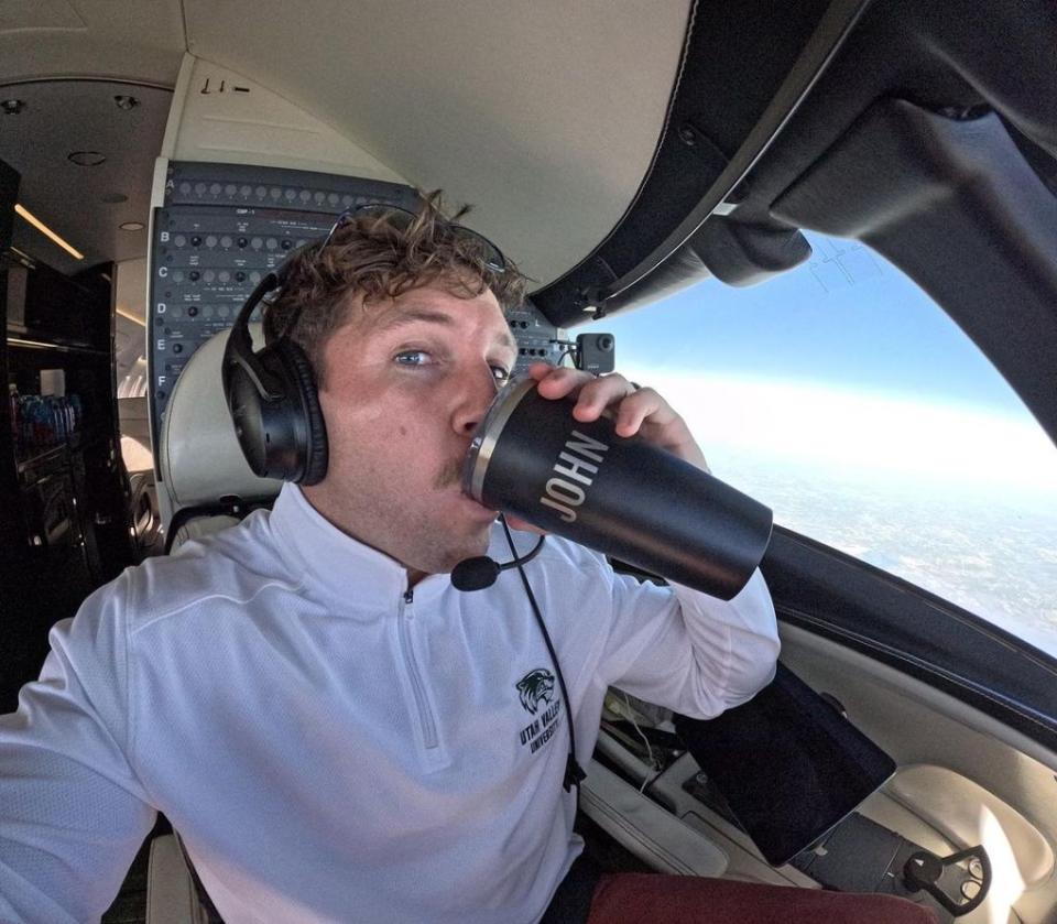 John Robert Nelson (pictured) frequently posts videos detailing his life in the friendly skies. Instagram/its.pilotjohn