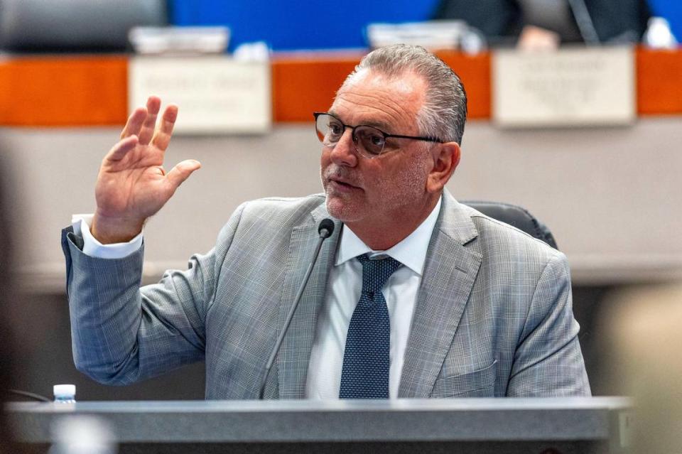 Superintendent finalist Peter Licata speaks to Broward school principals during a superintendent selection principal forum at Kathleen C. Wright Administrative Building on Wednesday, June 14, 2023, in Fort Lauderdale, Florida.