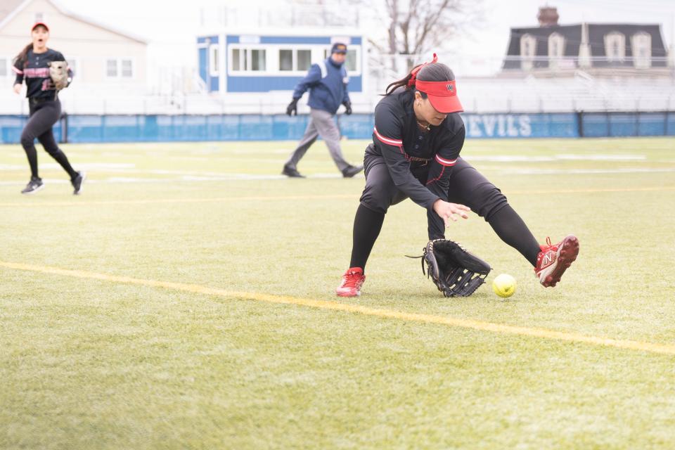 Apr 13, 2024; Wood-Ridge, NJ, USA; Bergen Tech softball vs. Weehawken in the annual Donna Ricker Tournament in Wood-Ridge.