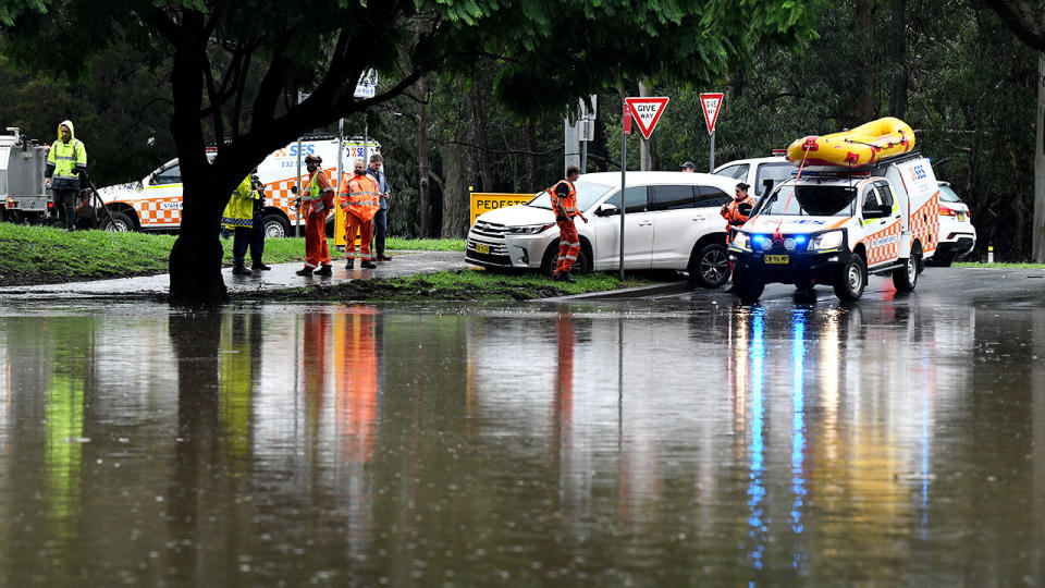 SES crews, pictured here on the corner of Ladbury Ave and Memorial Ave in Penrith.