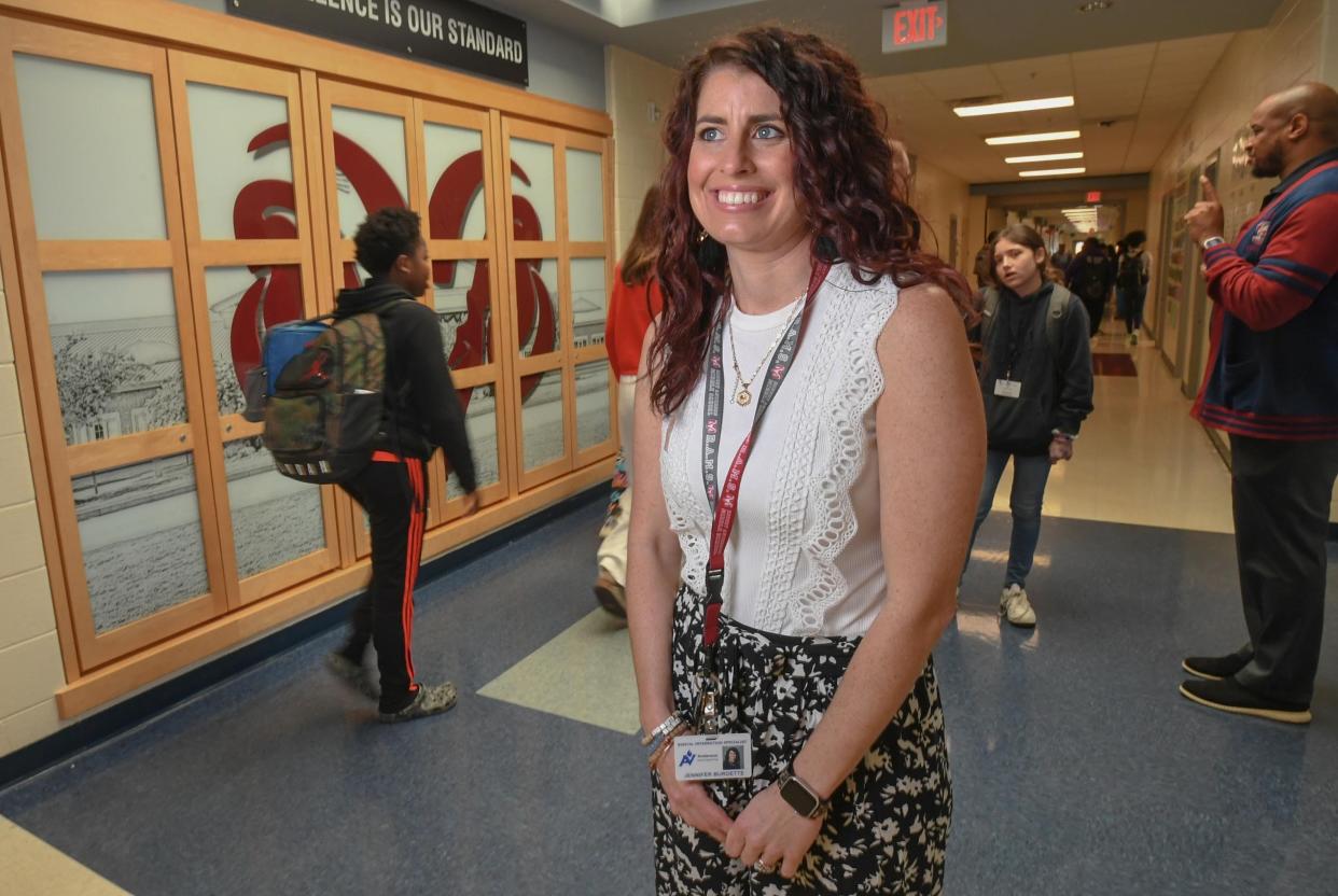 Jennifer Burdette, Certified Instructional Support of the Year recipient, at Robert Anderson Middle School in Anderson, S.C. Wednesday, April 24, 2024.