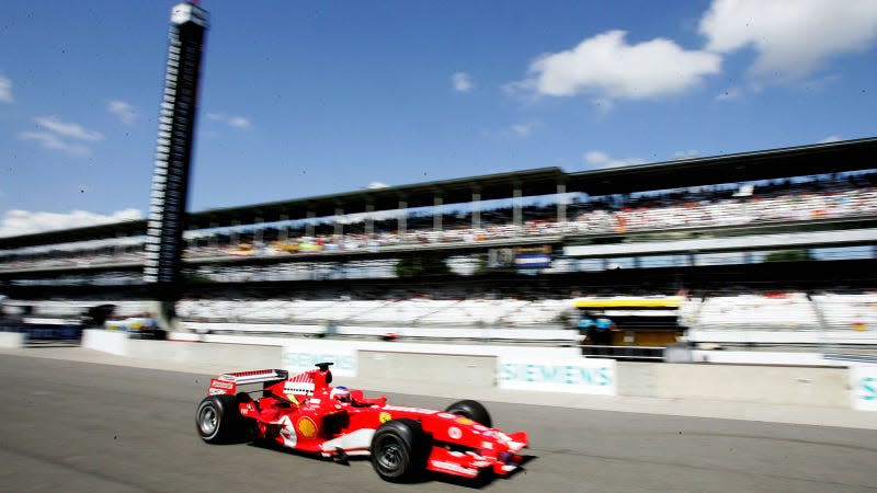 A photo of a Ferrari at the Indianapolis Motor Speedway. 