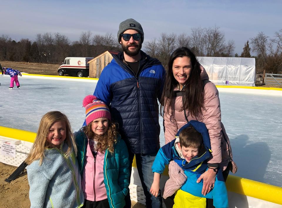 Exeter's Rob and Stacey Abel and their children, Ben, Karina, along with a friend, Maddie, had a great time carving up the ice at Throwback Brewery Sunday.
