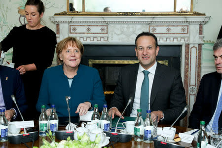 German Chancellor Angela Merkel meets with the Taoiseach Leo Varadkar at Farmleigh House in Dublin, Ireland April 4, 2019. Maxwellphotography.ie/Pool via REUTERS