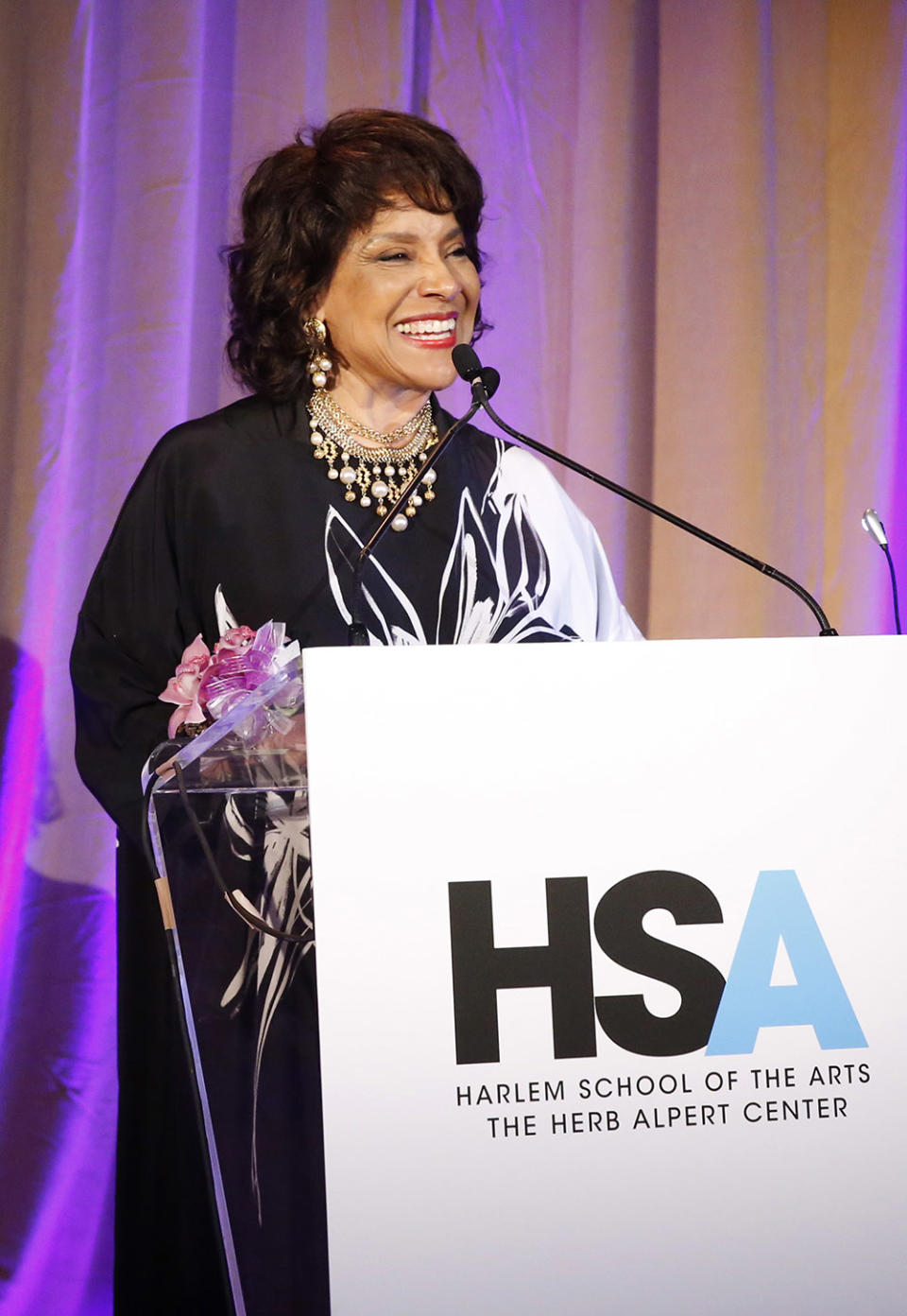 Phylicia Rashad speaks at Harlem School of the Arts Gala 2023 at The Plaza Hotel on May 01, 2023 in New York City.