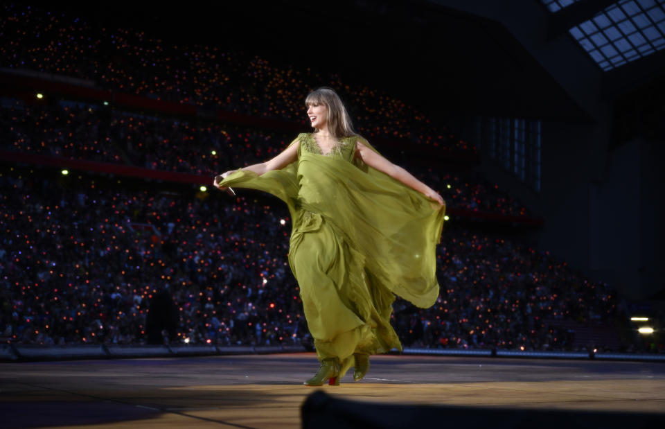 Taylor Swift performing during her The Eras tour. (Getty)