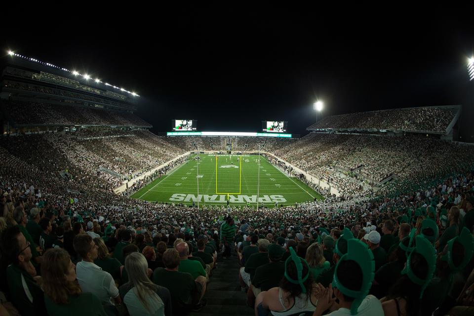 EAST LANSING, MI – SEPTEMBER 23: A general view of Spartan Stadium during the game between the Notre Dame Fighting Irish and the Michigan State Spartans on September 23, 2017 in East Lansing, Michigan. (Photo by Leon Halip/Getty Images)