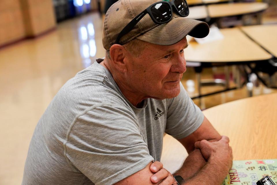 Jackson Lumen Christi head coach Herb Brogan speaks with media during the Catholic High School League media day at University of Detroit Jesuit High School and Academy in Detroit on Thursday, July 27, 2023.