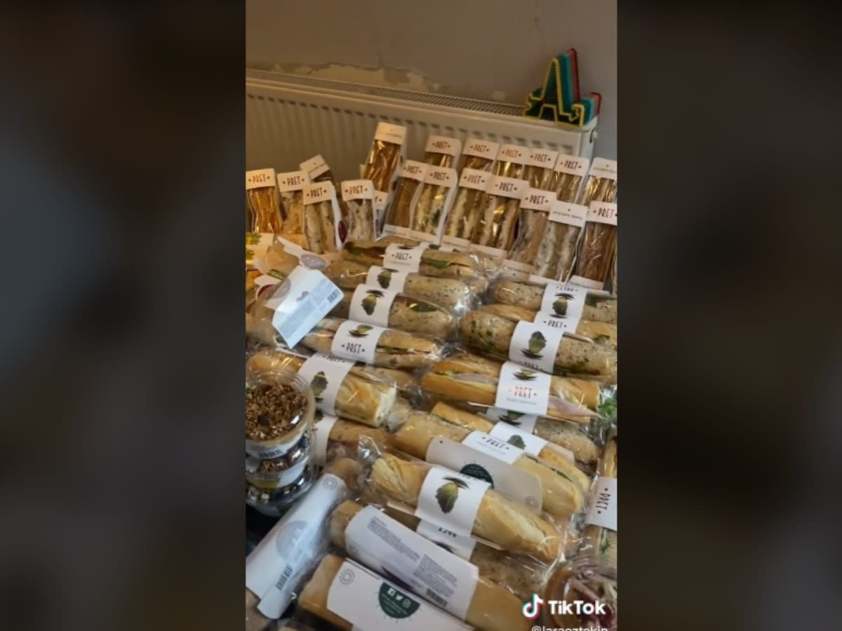 TikTok user Lara Oztekin shared a video of a massive free haul of Pret food she received. (TikTok/laraoztekin)