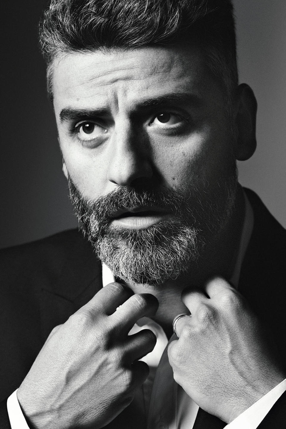 Says Oscar Isaac about the stress of saying no to projects: “My therapy sessions were about that. It’s like, how do I get off the fix of work?” - Credit: Photographed by Chrisean Rose