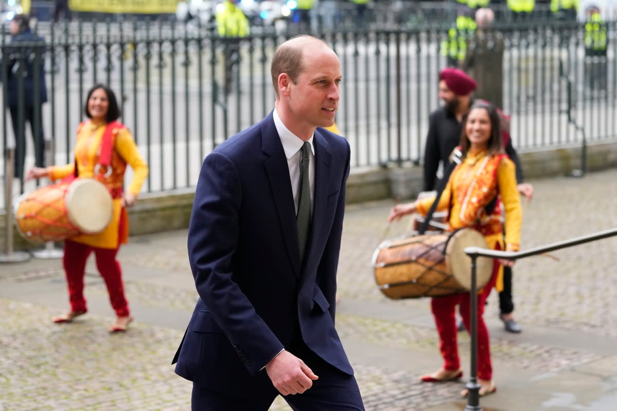 Prince William arrives to attend the annual Commonwealth Day Service of Celebration at Westminster Abbey in London (AP)