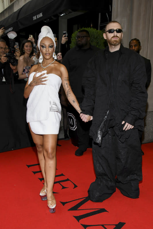 Doja Cat and Beka Gvishiani at The Mark Hotel before the 2024 Met Gala: 'Sleeping Beauties: Reawakening Fashion' held at the Metropolitan Museum of Art on May 6, 2024, in New York City.<p>Kristina Bumphrey/WWD via Getty Images</p>