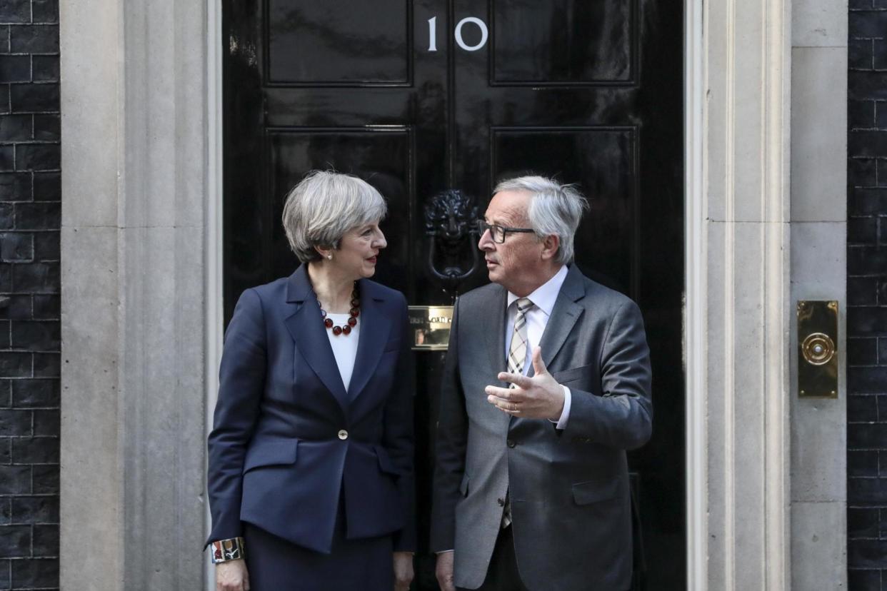 The PM and European Commission president Jean-Claude Juncker in April this year: Bloomberg via Getty Images