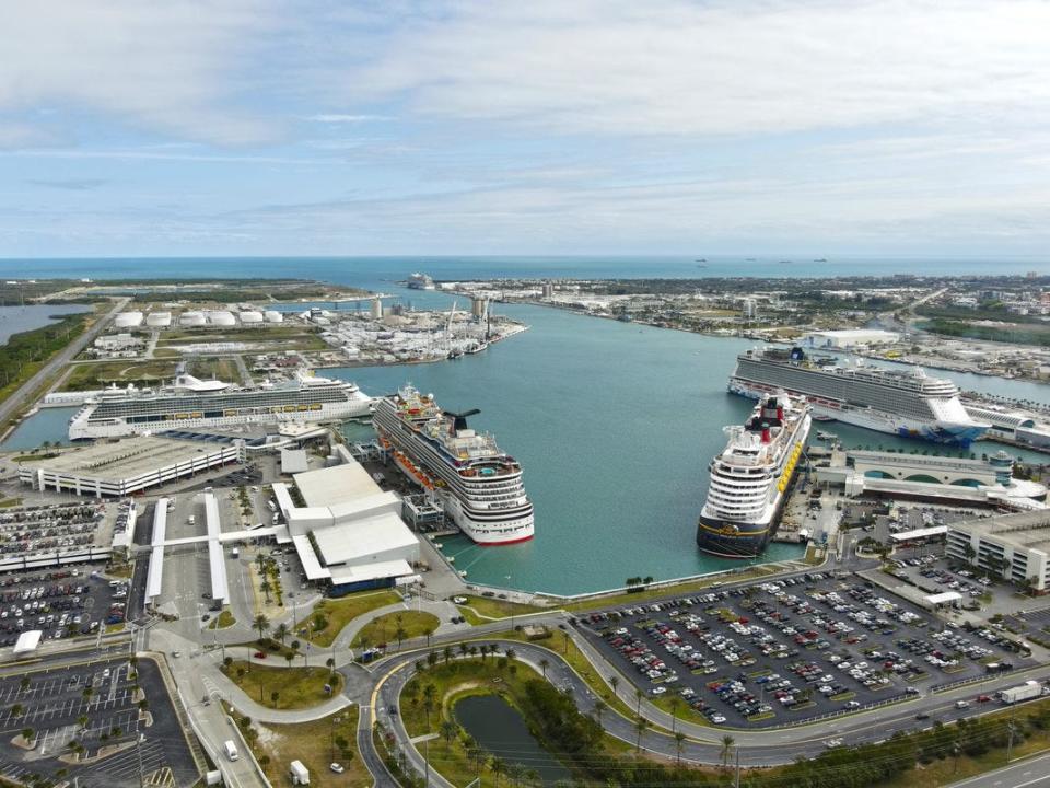 These were among the five cruise ships that were docked at Port Canaveral on a recent day.