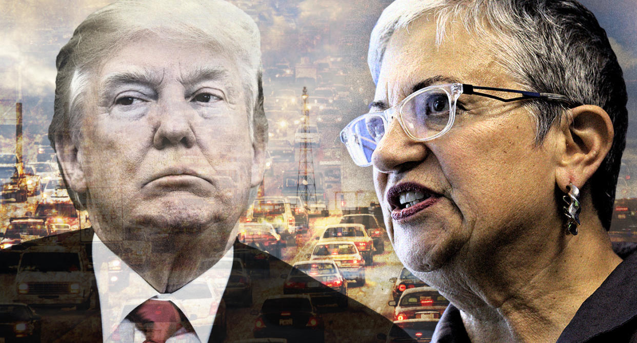 Donald Trump and Mary Nichols, Chair of the California Air Resources Board. (Photo illustration: Yahoo News; photos: AP, Eric Risberg/AP, Getty Images)