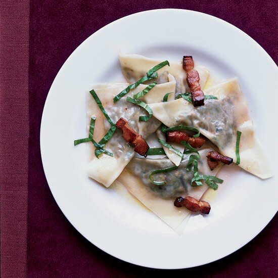 Eggplant Ravioli with Gewürztraminer and Bacon