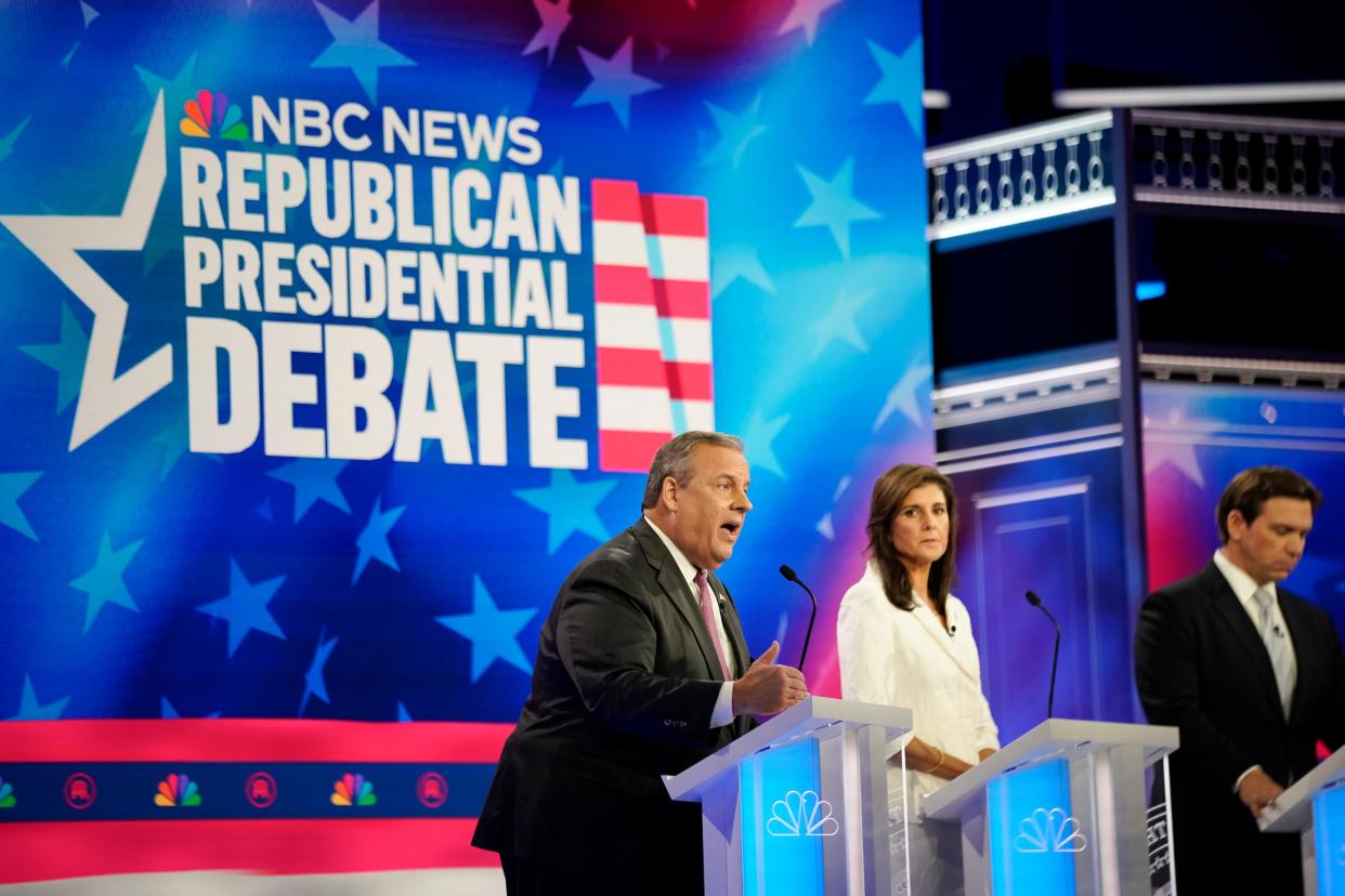 Former New Jersey Gov. Chris Christie, former South Carolina Gov. Nikki Haley and Florida Gov. Ron DeSantis were among the contenders at Wednesday night's GOP presidential debate.