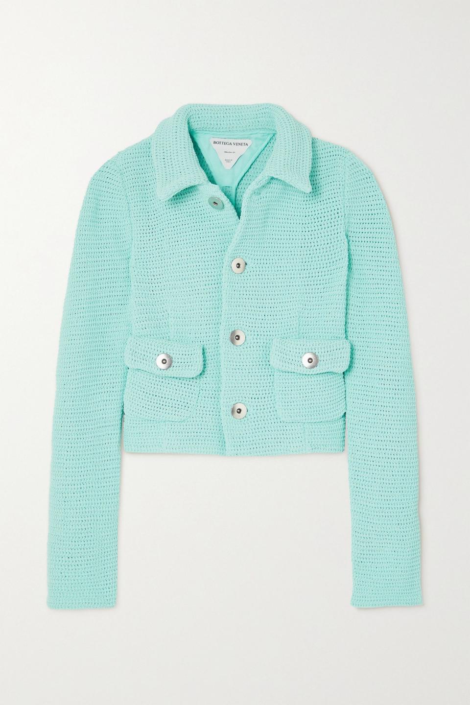 4) Cropped open-knit cotton-blend jacket