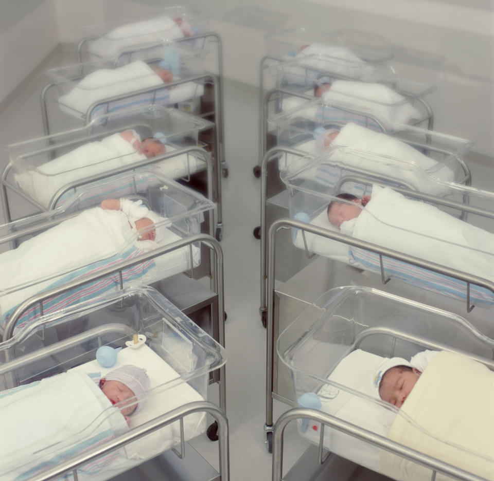 babies sleeping in their baskets in a hospital