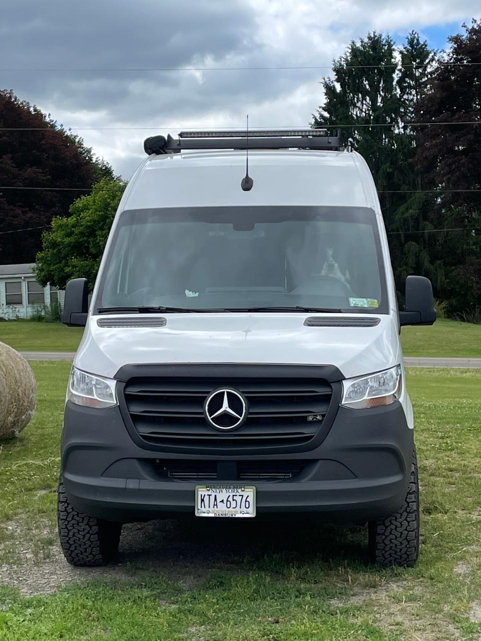 A front view of the Mercedes sprinter van