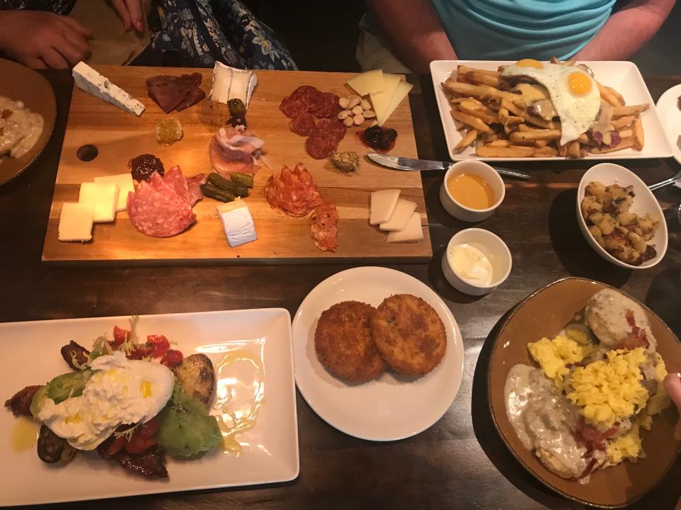 table of brunch food at wine bar george in disney springs