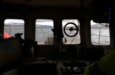 A view from the boat of sea Sami fisherman Tommy Pettersen, 47, as he fishes for king crabs in Repparfjord, Norway, June 13, 2018. REUTERS/Stoyan Nenov/Files