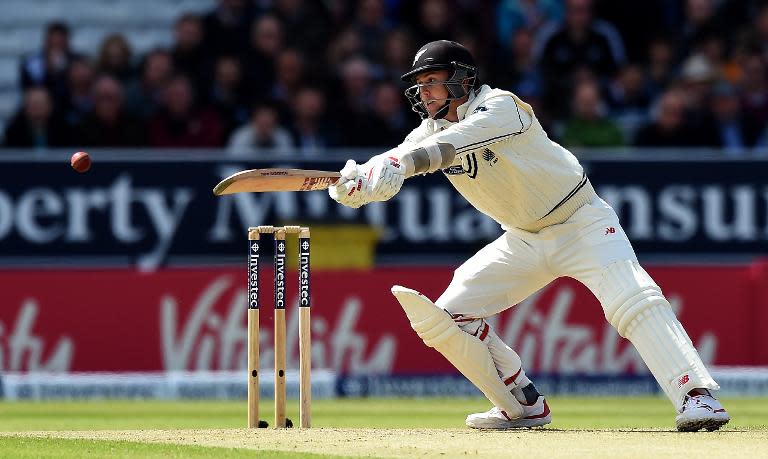 New Zealand's Trent Boult bats on the second day of the second cricket test match between England and New Zealand at Headingley in Leeds, northern England, on May 30, 2015