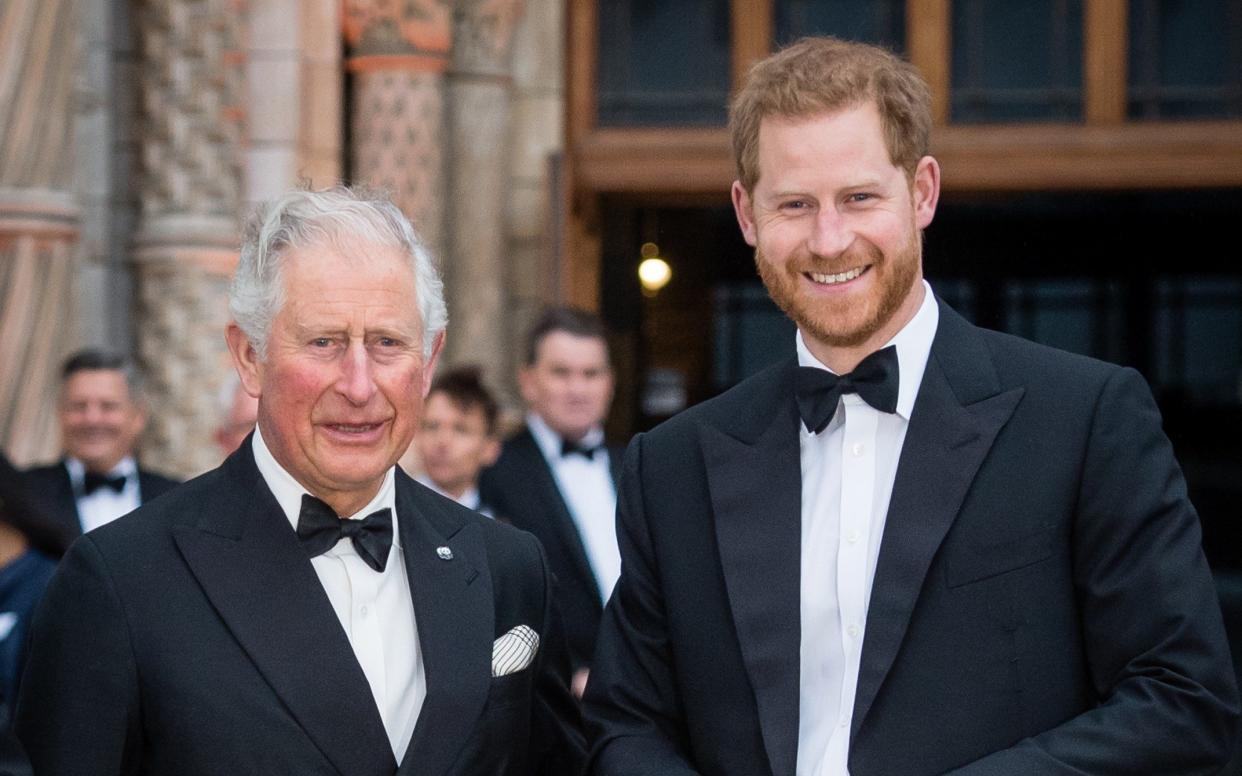 The Prince of Wales and Prince Harry in 2019. The Duke said he had deliberately adopted a different parenting method to that of his own father, saying that life was about 'breaking the cycle' CREDIT: Samir Hussein - Samir Hussein