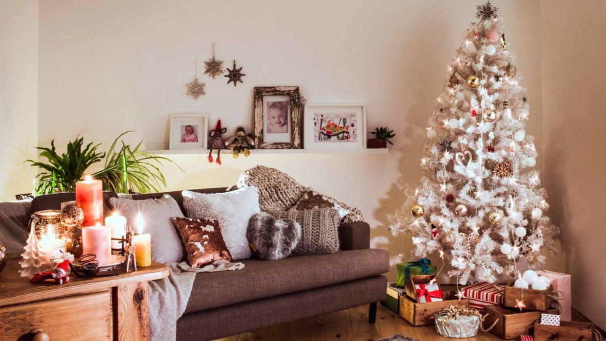 A living room with a nordic christmas decoration