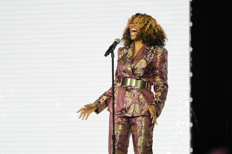 Singer Yolanda Adams performs on stage at the Recording Academy Honors Presented By The Black Music Collective in Los Angeles Thursday, Feb. 1, 2024. (AP Photo/Damian Dovarganes)