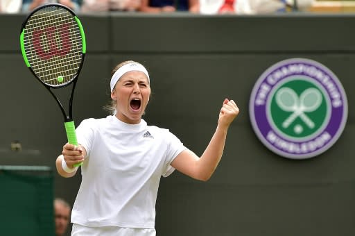 Ice nice baby! Latvia's Jelena Ostapenko celebrates after beating Dominika Cibulkova