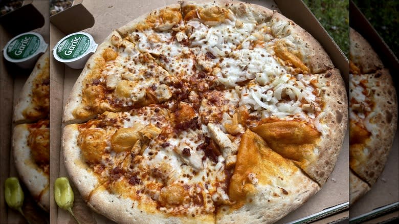 Fiery buffalo chicken Papa John's pizza