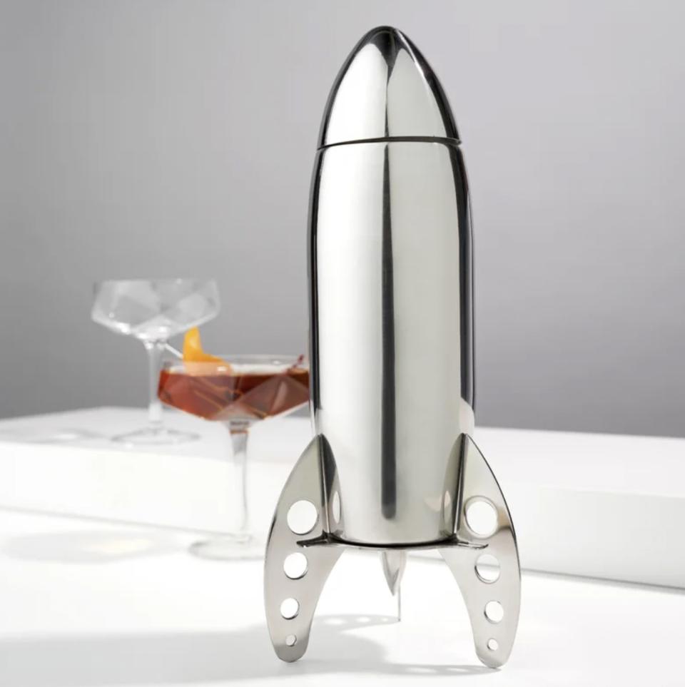 silver rocket-shaped cocktail shaker