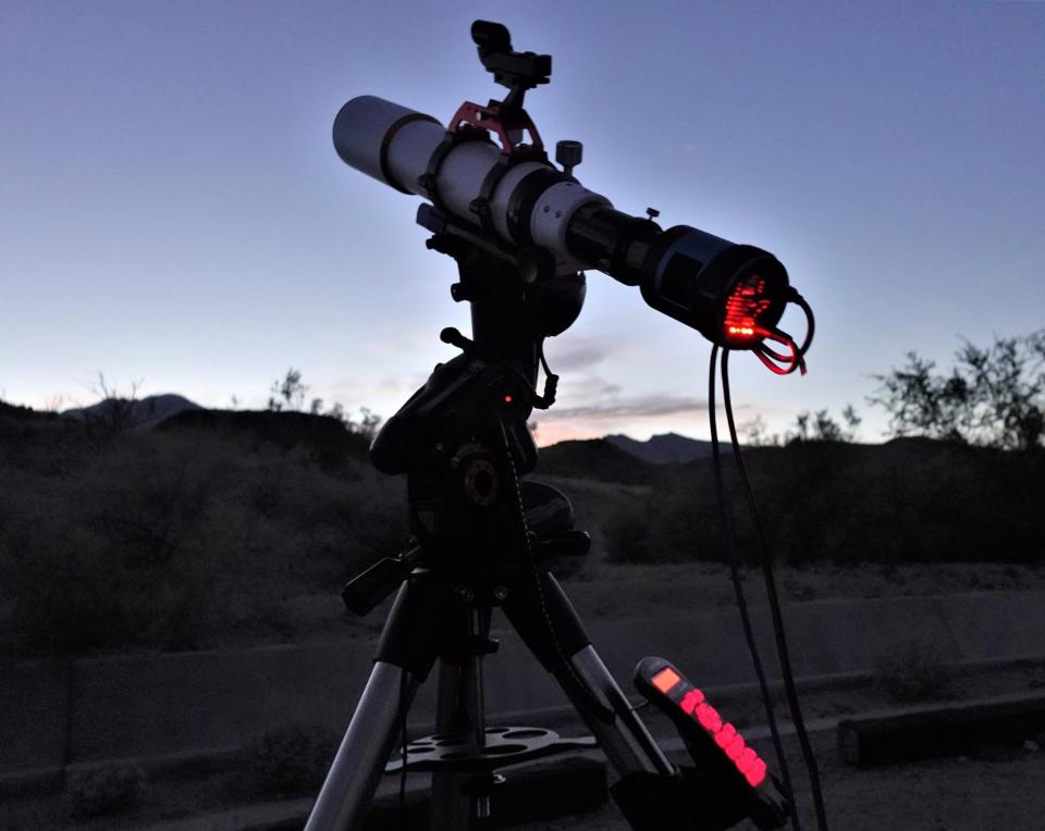 Herber W. Hamber sets up four different telescopes to capture photos of the night sky in Borrego Springs, California.