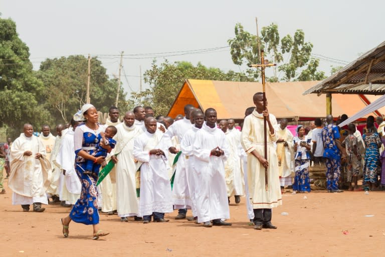 Priests of the Very Holy Church of Jesus Christ of Baname arrive at the Nazareth church in Djidja