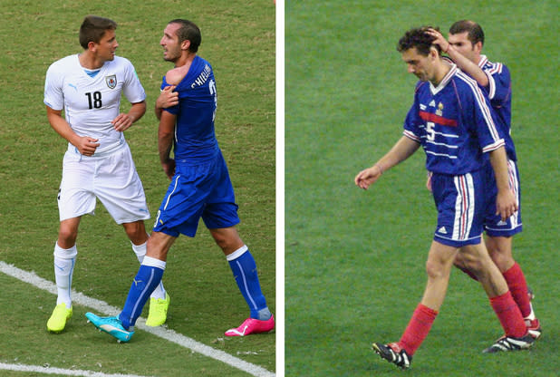 Giorgio Chiellini shows Luis Suarez’s bitemarks and Laurent Blanc trudges off after his semi-final red