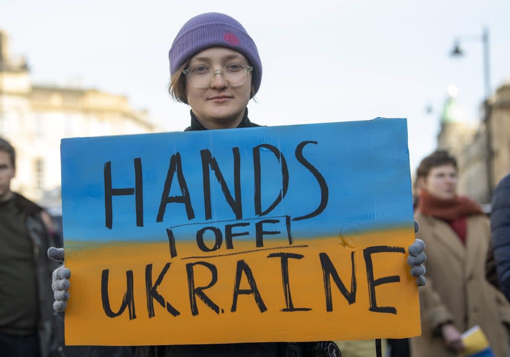 People take part in a demonstration outside the Russian Consulate General in Edinburgh (Lesley Martin/PA) (PA Wire)