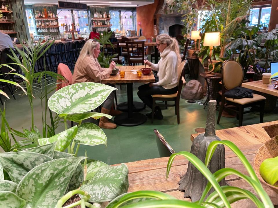 Lunchtime at Hearth Market food garden in Portsmouth, seen Wednesday, Nov. 15, 2023, has a variety of places to sit inside and outdoors.