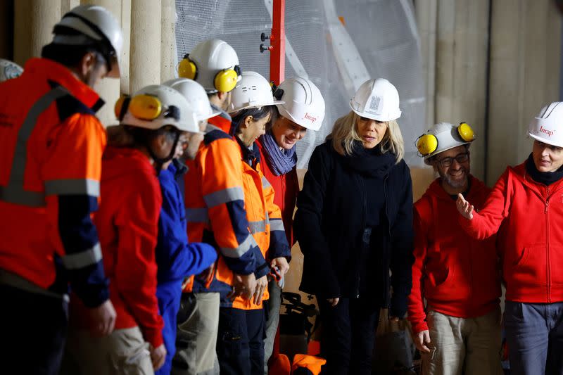 French President Macron visits Paris' Notre-Dame cathedral a year before its reopening