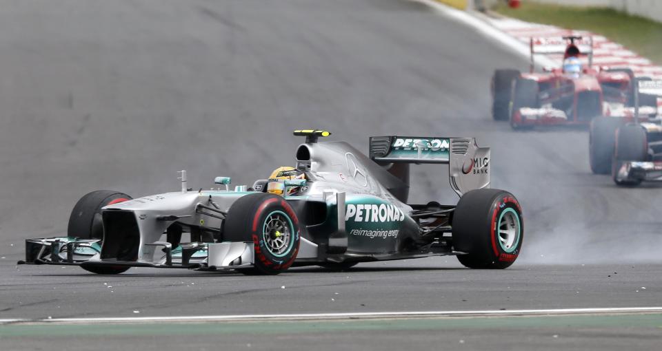 Mercedes Formula One driver Hamilton locks up during the Korean F1 Grand Prix in Yeongam