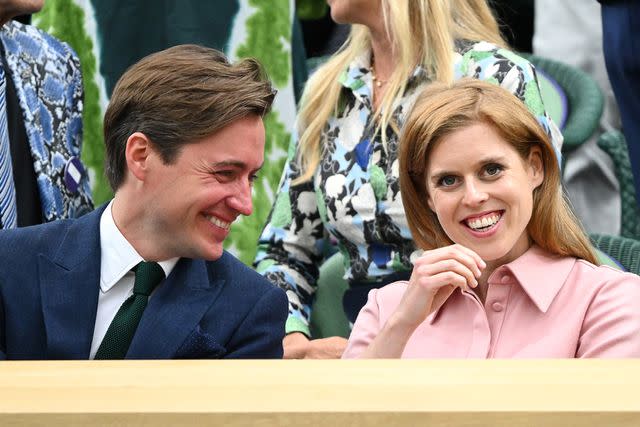 <p>Karwai Tang/WireImage</p> Edoardo Mapelli Mozzi and Princess Beatrice attend Wimbledon on July 14