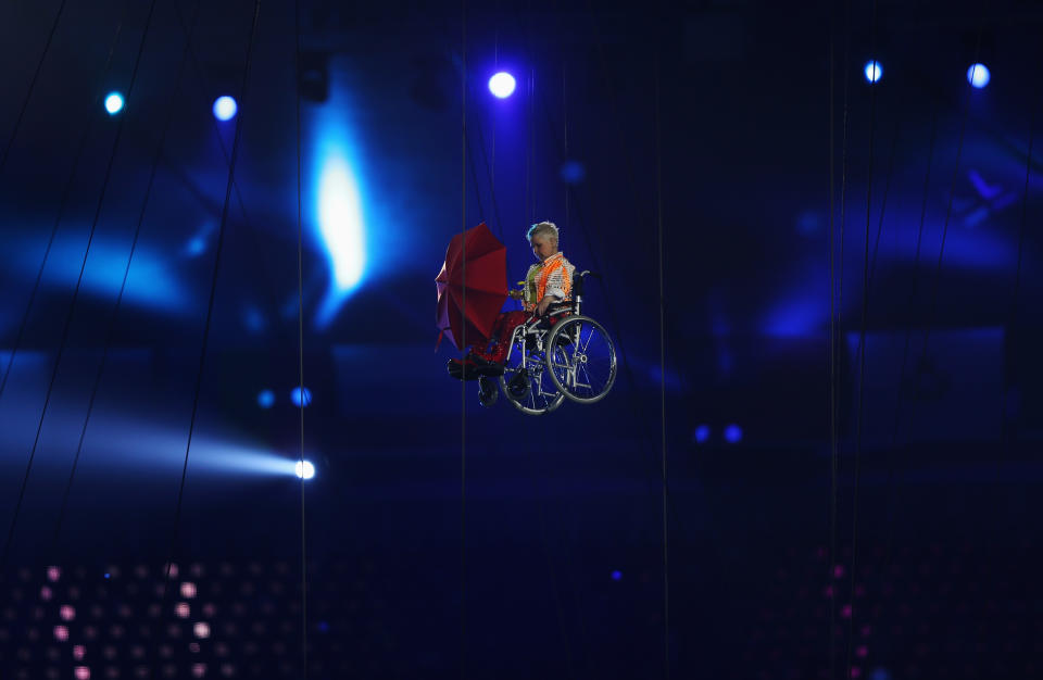 LONDON, ENGLAND - AUGUST 29: Miranda performs during the Opening Ceremony of the London 2012 Paralympics at the Olympic Stadium on August 29, 2012 in London, England. (Photo by Clive Rose/Getty Images)