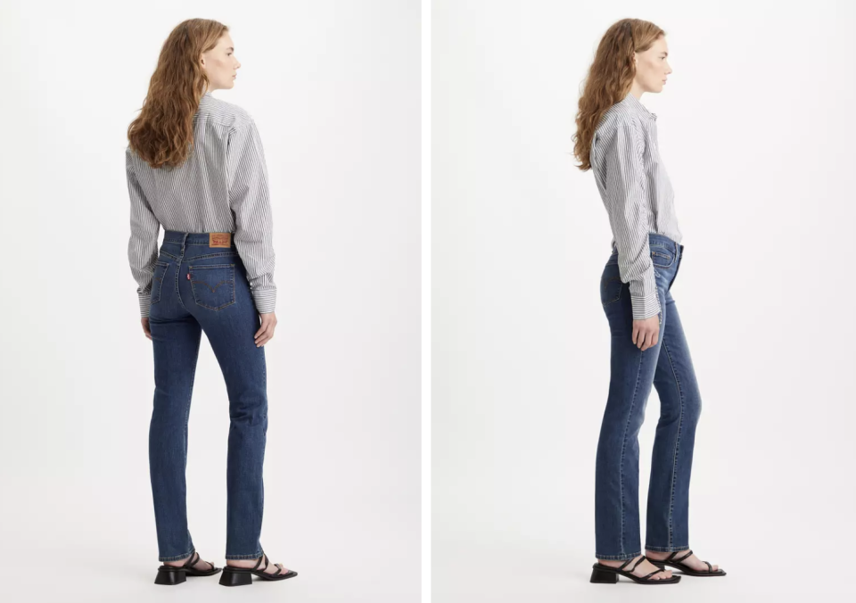 Back and side view of woman wearing jeans