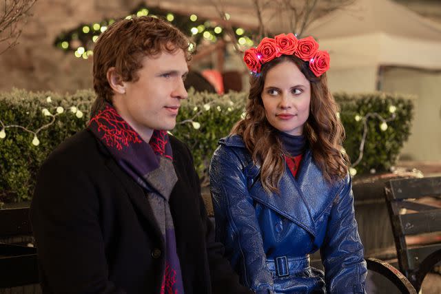 <p>Courtesy of Hallmark</p> William Moseley and Sarah Ramos in 'Christmas in Notting Hill'
