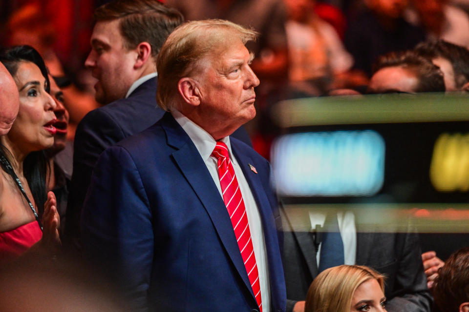 Donald Trump met Sharon Osbourne on The Celebrity Apprentice. (Getty)