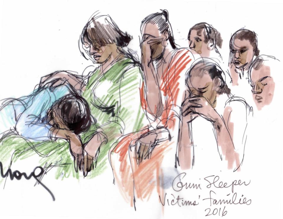 Families of women killed by “Grim Sleeper” Lonnie David Franklin Jr. react in court in 2016.